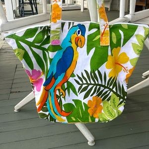 Parrot Cotton Canvas Zippered Tote Beach Vacation Summer Shoulder Bag